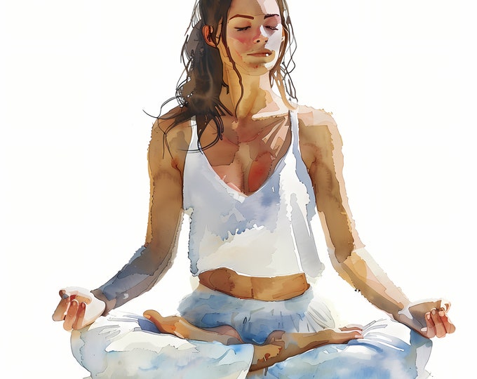 Meditation Clipart, Yoga Meditating Images, 10 Watercolor Clip Art, Printable JPGs, Instant Download, Commercial Use, Paper craft