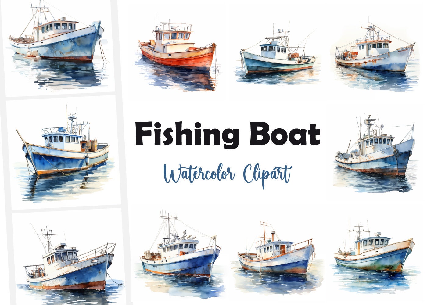 Watercolor Fishing Boat 