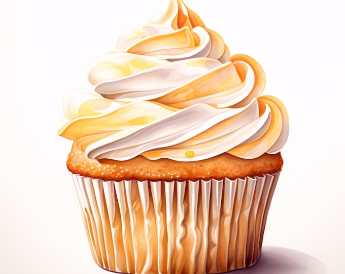 Watercolor Cupcake Clipart: Bakery Dessert Images (JPGs, Commercial Use, Instant Download)