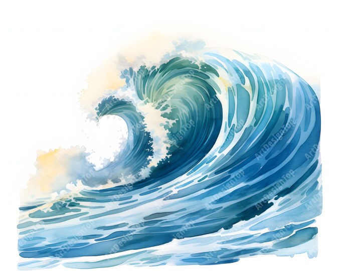 Sea Wave Clipart, Wave Borders Images, 10 Watercolor Clip Art, Printable JPGs, Instant Download, Commercial Use, Paper craft