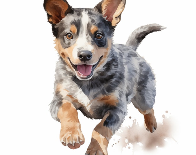 Stumpy Clipart, Puppy Dog Images, 10 Watercolor Clip Art, Printable JPG, Instant Download, Commercial Use, Australian Stumpy Tail Cattle Dog