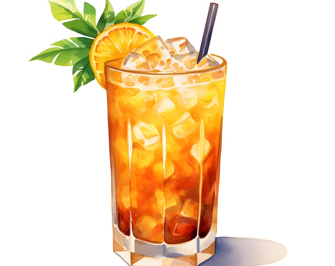 Mai Tai Cocktail Clipart, Alcohol Drinks Images, 10 Watercolor Clip Art, Printable JPGs, Instant Download, Commercial Use, Paper craft