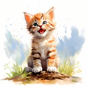 Süße Kätzchen Clipart, kleine Kätzchen Bilder, 10 Aquarell Clip Art, druckbare JPGs, Sofort Download, kommerzielle Nutzung, Papiermodell