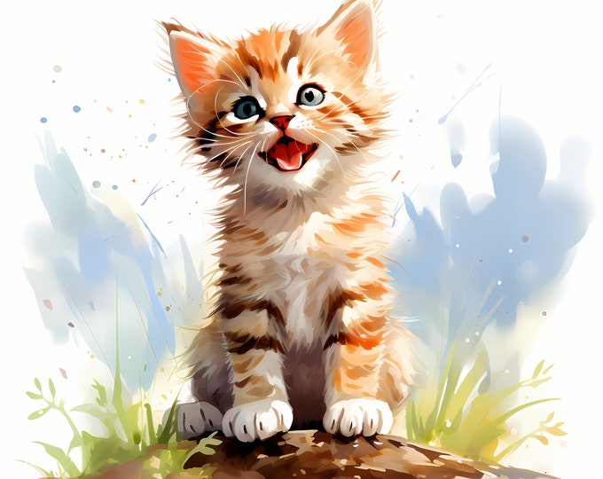 Cute Kitten Clipart, Little Kittens Images, 10 Watercolor Clip Art, Printable JPGs, Instant Download, Commercial Use, Paper craft
