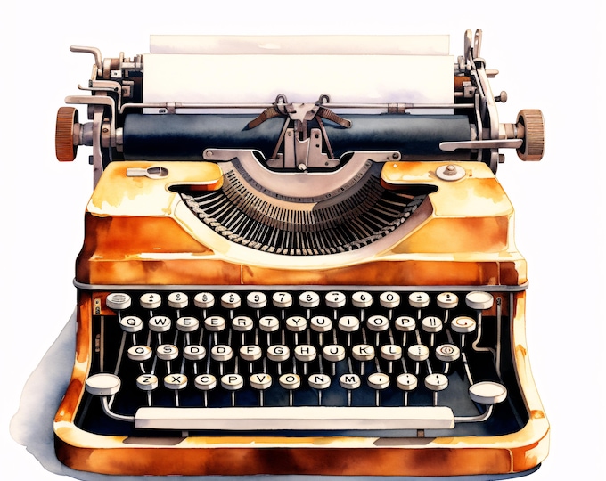 Vintage Typewriter Clipart, Retro Writing Images, 10 Watercolor Clip Art, Printable JPGs, Instant Download, Commercial Use, Paper craft