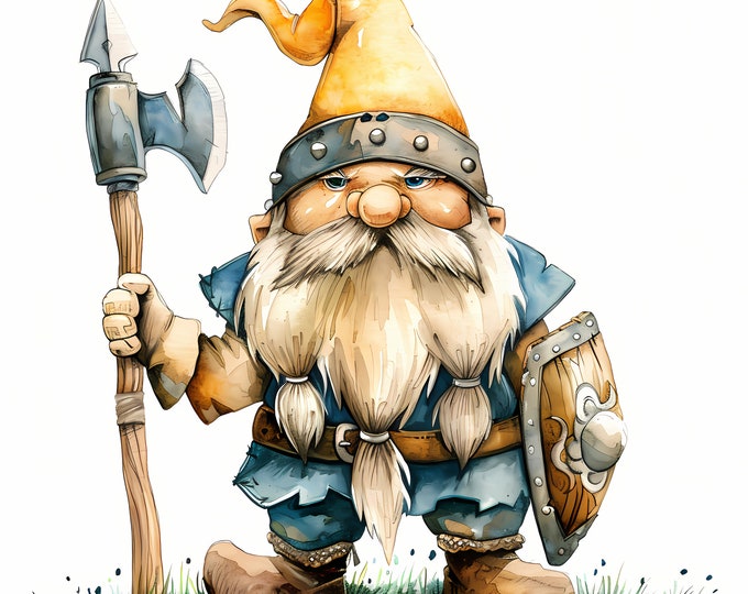 Viking Gnome Clipart, Warrior Dwarf Images, 10 Watercolor Clip Art, Printable JPGs, Instant Download, Commercial Use, Paper craft