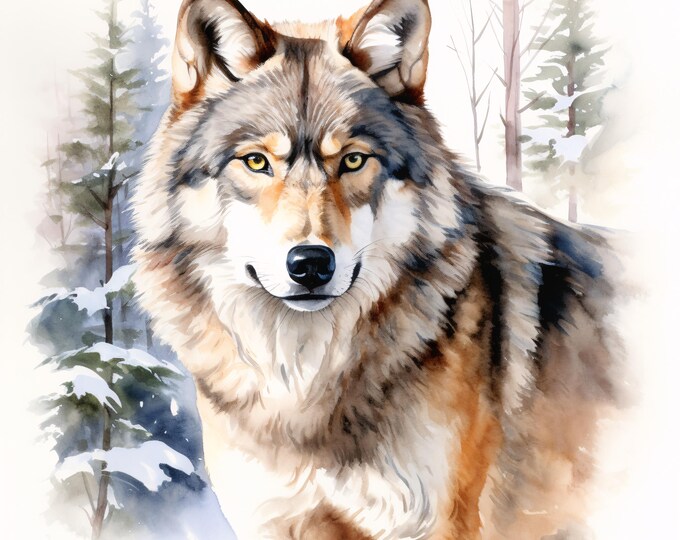 Winter Wolf Clipart, Snow Forest Animal Images, 10 Watercolor Clip Art, Printable JPGs, Instant Download, Commercial Use, Paper craft