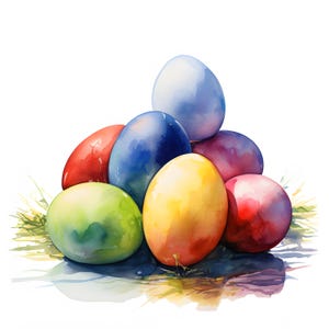 Imágenes prediseñadas de huevos de Pascua, imágenes de huevos coloridos, 10 imágenes prediseñadas de acuarela, archivos JPG imprimibles, descarga instantánea, uso comercial, manualidades de papel