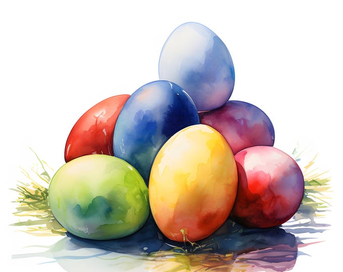 Easter Eggs Clipart, Colorful Eggs Images, 10 Watercolor Clip Art, Printable JPGs, Instant Download, Commercial Use, Paper craft