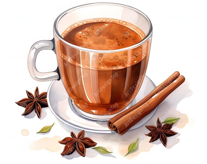 Masala Chai Clipart, Chai Tea Images, 10 Watercolor Clip Art, Printable JPGs, Instant Download, Commercial Use, Paper craft