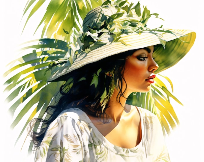 Tropical Woman Clipart, Island Beauty Images, 10 Watercolor Clip Art, Printable JPGs, Instant Download, Commercial Use, Paper craft