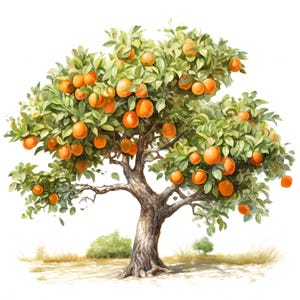 Watercolor Persimmon Tree Clipart: Fruit Images (JPG Instant Download)