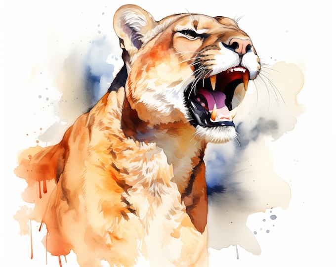 Mountain Lion Clipart, Cougar Images, 10 Watercolor Clip Art, Printable JPGs, Instant Download, Commercial Use, Paper craft