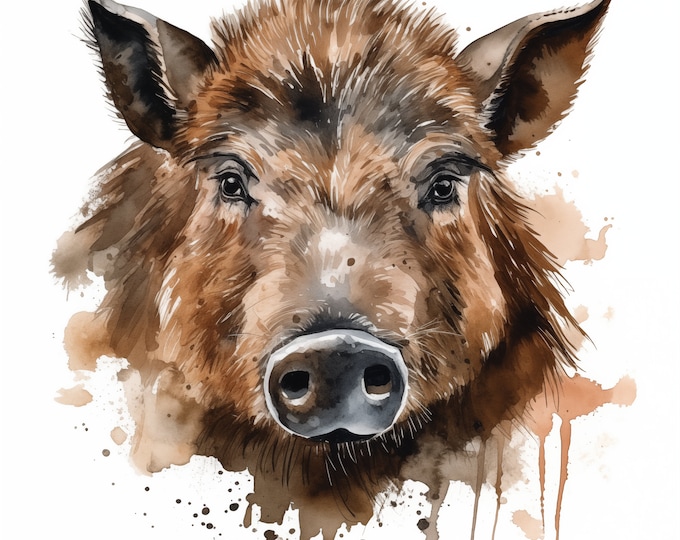 Wild Boar Clipart, Forest Boar Images, 12 Watercolor Clip Art, Printable JPGs, Instant Download, Commercial Use, Paper craft