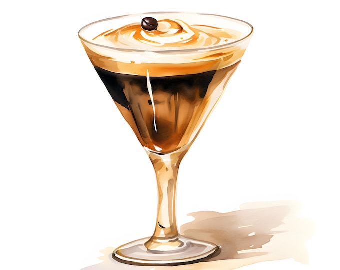 Espresso Martini Clipart, Espresso Cocktail Images, 10 Watercolor Clip Art, Printable JPGs, Instant Download, Commercial Use, Paper craft