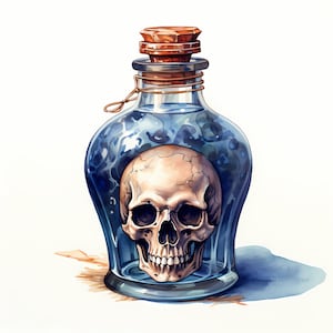 Death Potion Clipart, Halloween Potion Bilder, 10 Aquarell Clip Art, druckbare JPGs, Instant Download, kommerzielle Nutzung, Papiermodell