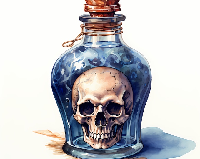Death Potion Clipart, Halloween Potion Images, 10 Watercolor Clip Art, Printable JPGs, Instant Download, Commercial Use, Paper craft