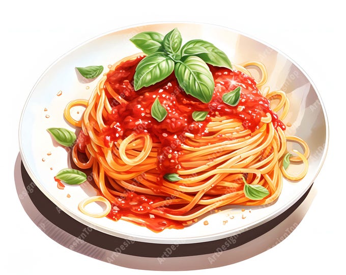 Spaghetti Clipart, Spaghetti With Sauce Images, 10 Watercolor Clip Art, Printable JPGs, Instant Download, Commercial Use, Paper craft