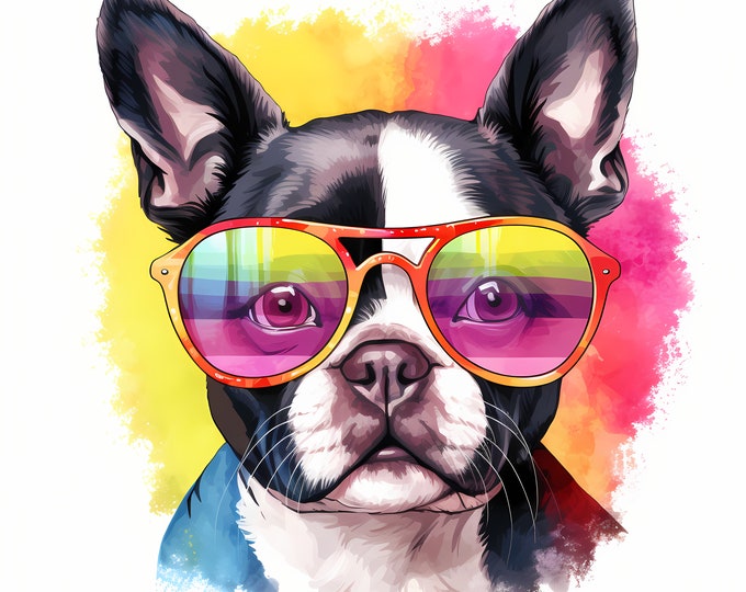 Boston Terrier Clipart, Cool Dog Images, 10 Watercolor Clip Art, Printable JPGs, Instant Download, Commercial Use, Paper craft