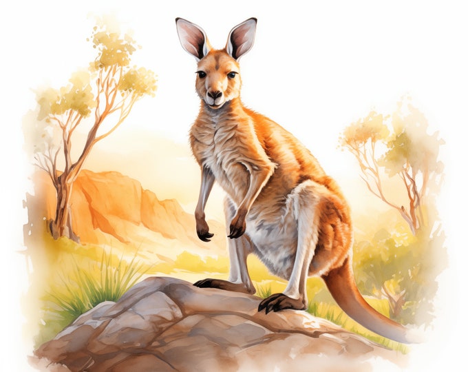 Kangaroo Clipart, Kangaroo Images, 10 Watercolor Clip Art, Printable JPGs, Instant Download, Commercial Use, Paper craft