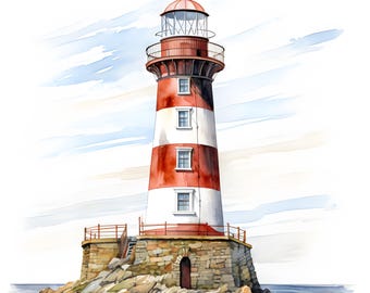 Lighthouse Clipart, Coastal Lighthouses Images, 10 Watercolor Clip Art, Printable JPGs, Instant Download, Commercial Use, Paper craft