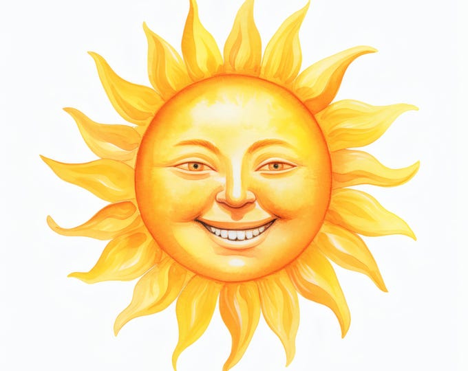 Smiling Sun Clipart, Happy Sunshine Images, 10 Watercolor Clip Art, Printable JPGs, Instant Download, Commercial Use, Paper craft