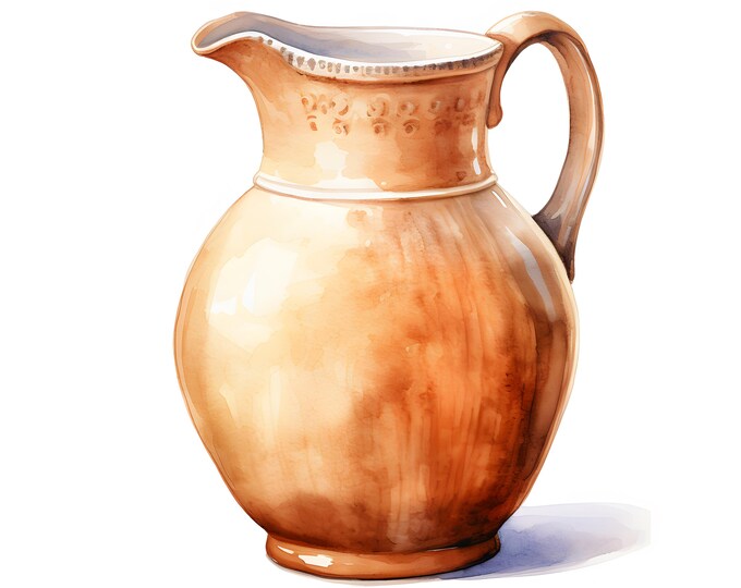 Clay Jug Clipart, Rustic Jug Images, 10 Watercolor Clip Art, Printable JPGs, Instant Download, Commercial Use, Paper craft