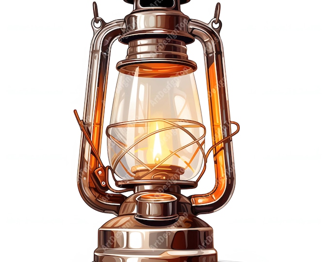 Oil Lamp Clipart, Vintage Lamp Images, 10 Watercolor Clip Art, Printable JPGs, Instant Download, Commercial Use, Paper craft