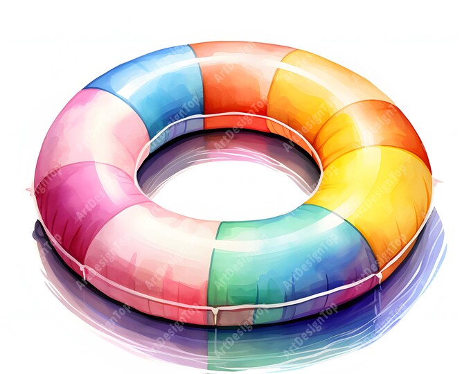 Swim Ring Clipart, Swimming Ring Images, 10 Watercolor Clip Art, Printable JPGs, Instant Download, Commercial Use, Paper craft