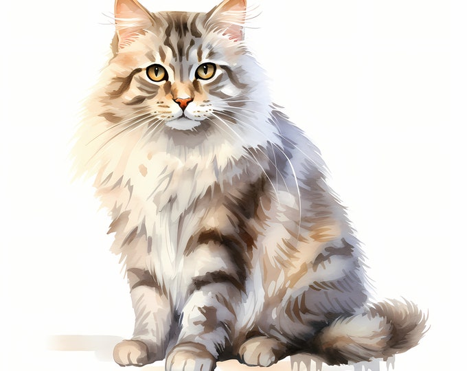 Siberian Cat Clipart, Siberian Kitten Images, 10 Watercolor Clip Art, Printable JPGs, Instant Download, Commercial Use, Paper craft