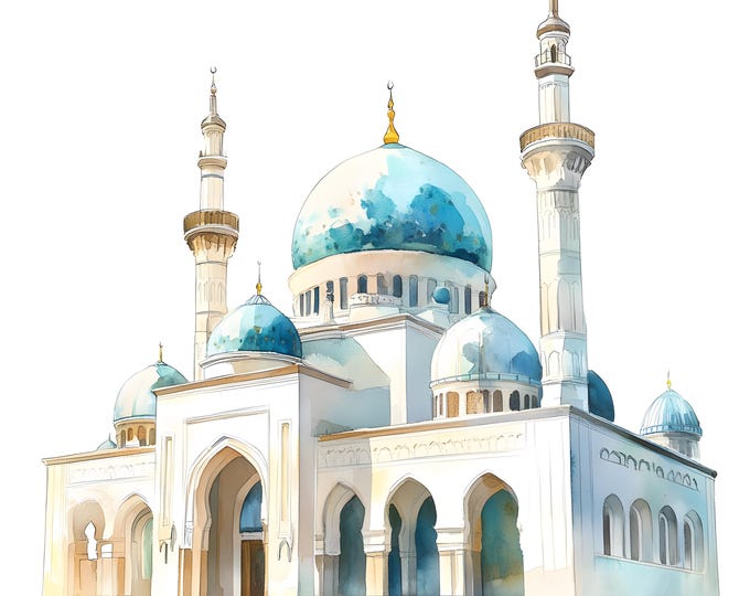 Mosque Clipart, Islamic Church Images, 10 Watercolor Clip Art, Printable JPGs, Instant Download, Commercial Use, Paper craft