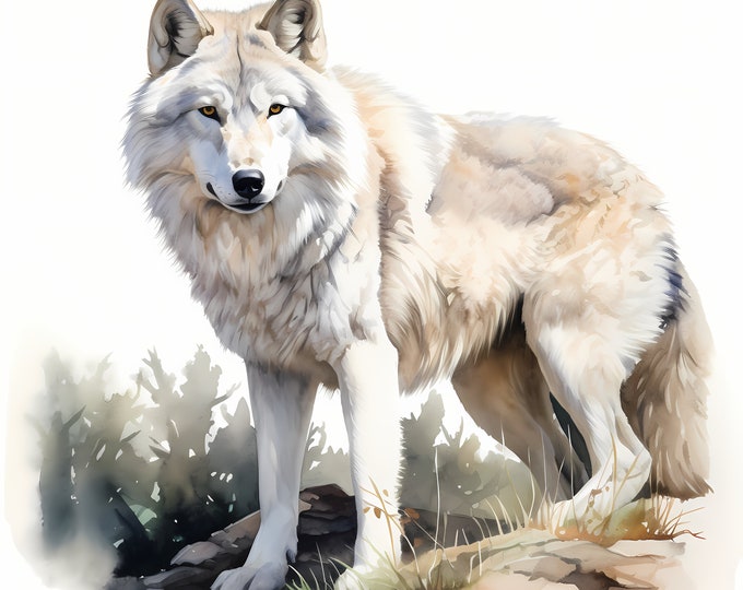 White Wolf Clipart, Arctic Wolves Images, 10 Watercolor Clip Art, Printable JPGs, Instant Download, Commercial Use, Paper craft