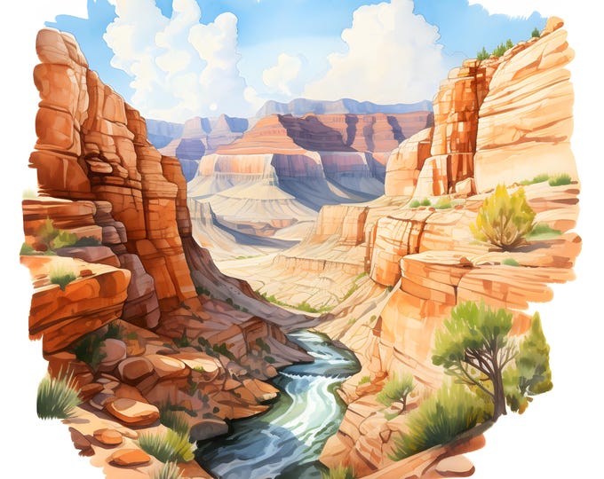 Grand Canyon Clipart, Canyon Landscape Images, 10 Watercolor Clip Art, Printable JPGs, Instant Download, Commercial Use, Paper craft