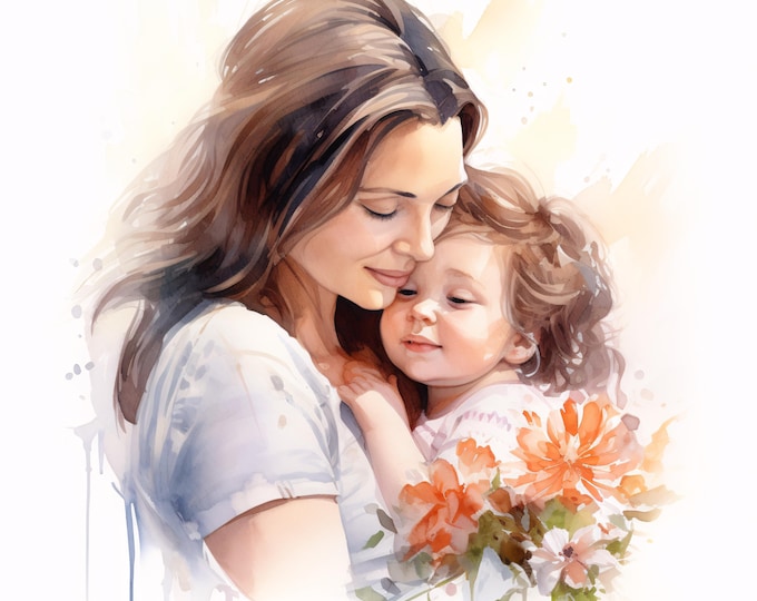 Mother and Child Clipart, Family Love Images, 10 Watercolor Clip Art, Printable JPGs, Instant Download, Commercial Use, Paper craft