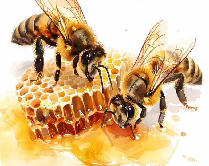 Bees Clipart, Beehive, Bees on Honey Images, 10 Watercolor Clip Art, Printable JPGs, Instant Download, Commercial Use, Paper craft