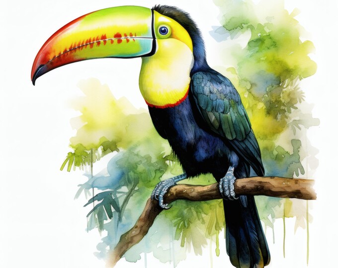 Toucan Bird Clipart, Tropical Wildlife Images, 10 Watercolor Clip Art, Printable JPGs, Instant Download, Commercial Use, Paper craft