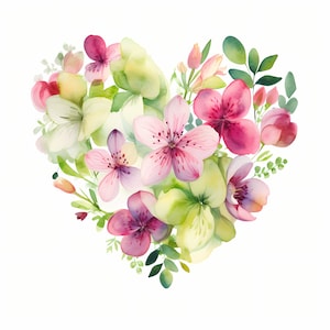 Clipart cuore floreale, immagini di San Valentino, 10 clipart acquerello, JPG stampabili, download immediato, uso commerciale, artigianato di carta