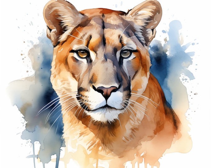 Cougar Clipart, Mountain Lion Images, 10 Watercolor Clip Art, Printable JPGs, Instant Download, Commercial Use, Paper craft