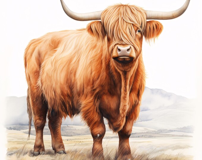 Highland Cow Clipart, Farm Animal Images, 10 Watercolor Clip Art, Printable JPGs, Instant Download, Commercial Use, Paper craft
