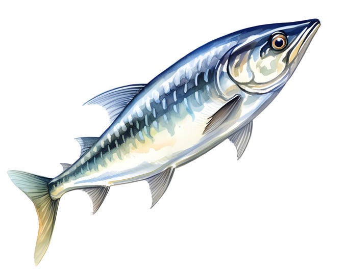 Mackerel Clipart, Tropical Fish Images, 10 Watercolor Clip Art, Printable JPGs, Instant Download, Commercial Use, Paper craft