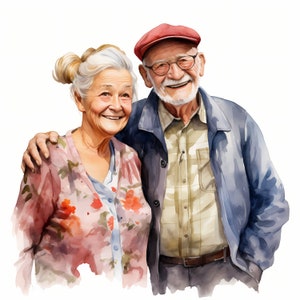 Elderly People Clipart, Old Couple Images, 10 Watercolor Clip Art, Printable JPGs, Instant Download, Commercial Use, Paper craft