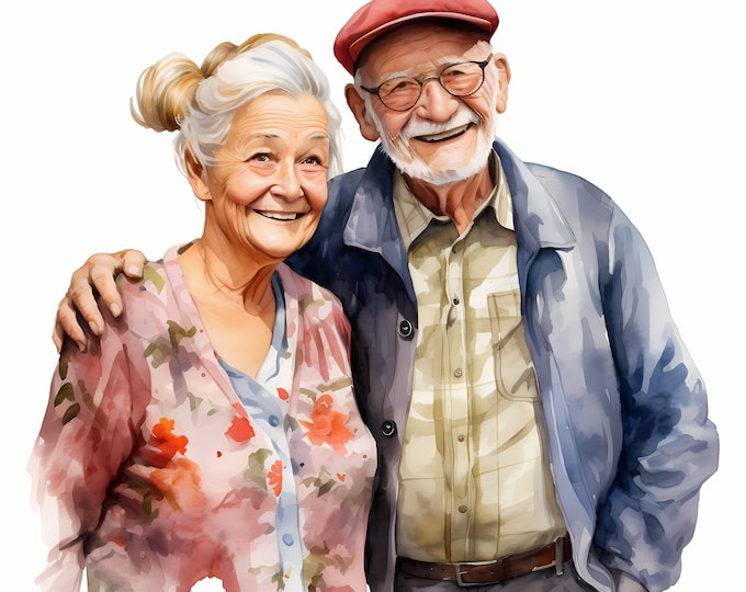 Elderly People Clipart, Old Couple Images, 10 Watercolor Clip Art, Printable JPGs, Instant Download, Commercial Use, Paper craft