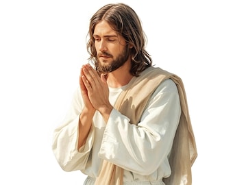 Clipart z Jezusem, Obrazy Modlitwy Jezusa, 10 Akwareli, Pliki JPG do druku, Natychmiastowe pobieranie, Użytek komercyjny, Rękodzieło papierowe