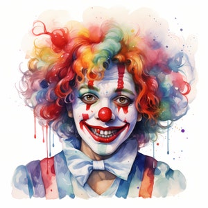 Imágenes prediseñadas de payasos, imágenes de payasos de circo, 10 imágenes prediseñadas de acuarela, archivos JPG imprimibles, descarga instantánea, uso comercial, manualidades de papel