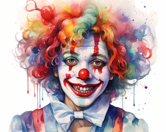 Clown Clipart, Circus Clown Images, 10 Watercolor Clip Art, Printable JPGs, Instant Download, Commercial Use, Paper craft