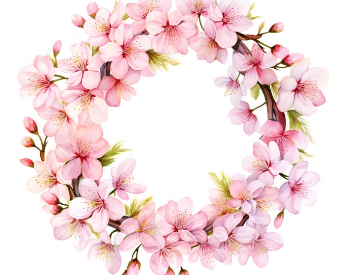 Cherry Wreath Clipart, Cherry Blossom Flowers Images, 10 Watercolor Clip Art, Printable JPGs, Instant Download, Commercial Use, Paper craft