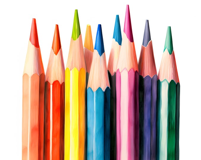Colored Pencils Clipart, Crayons Images, 10 Watercolor Clip Art, Printable JPGs, Instant Download, Commercial Use, Paper craft
