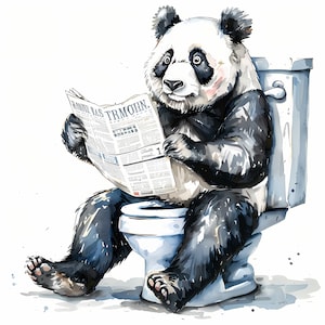 Panda clipart, panda op het toilet afbeeldingen, 10 aquarel illustraties, afdrukbare JPG's, Instant Download, Commercieel gebruik, Papercraft