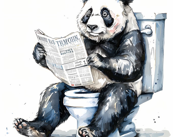 Panda Clipart, Panda on the Toilet Images, 10 Watercolor Clip Art, Printable JPGs, Instant Download, Commercial Use, Paper craft