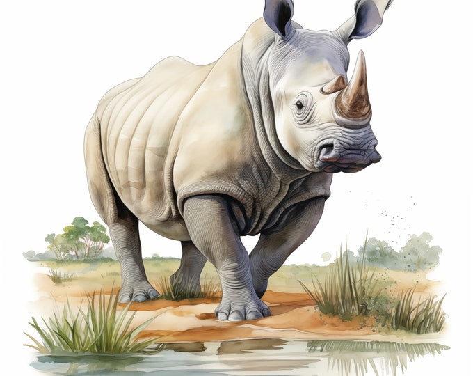 Rhino Clipart, Rhinoceros Images, 10 Watercolor Clip Art, Printable JPGs, Instant Download, Commercial Use, Paper craft